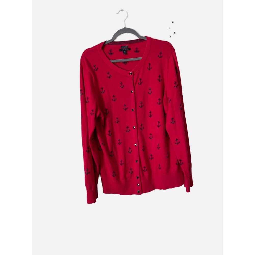 Tommy Hilfiger Women Red 100% Pima Cotton Cardigan Size XL.Pre-Owned.